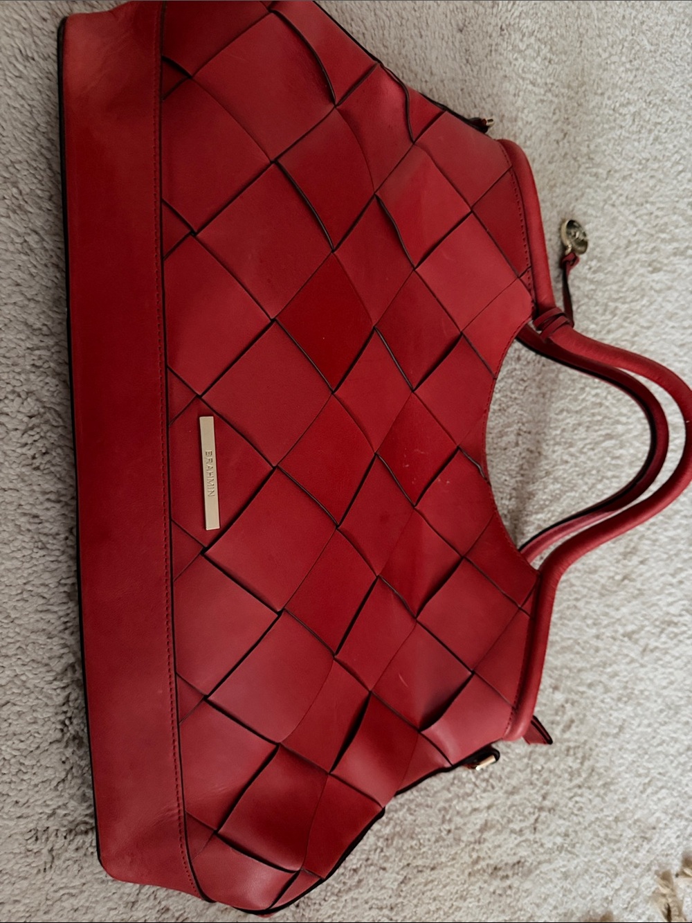 Brahmin Red Woven Tote with Gold Accent